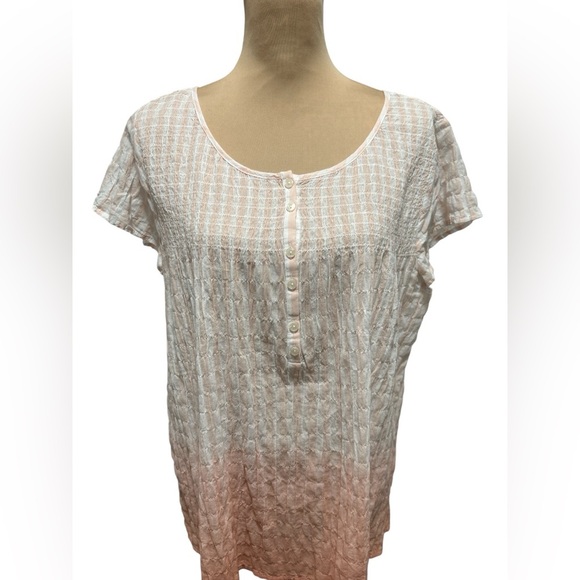 Christopher & Banks Women’s Blouse XL Ombré Peach/White Stripe Gauzy Cap Sleeve. - Picture 2 of 11